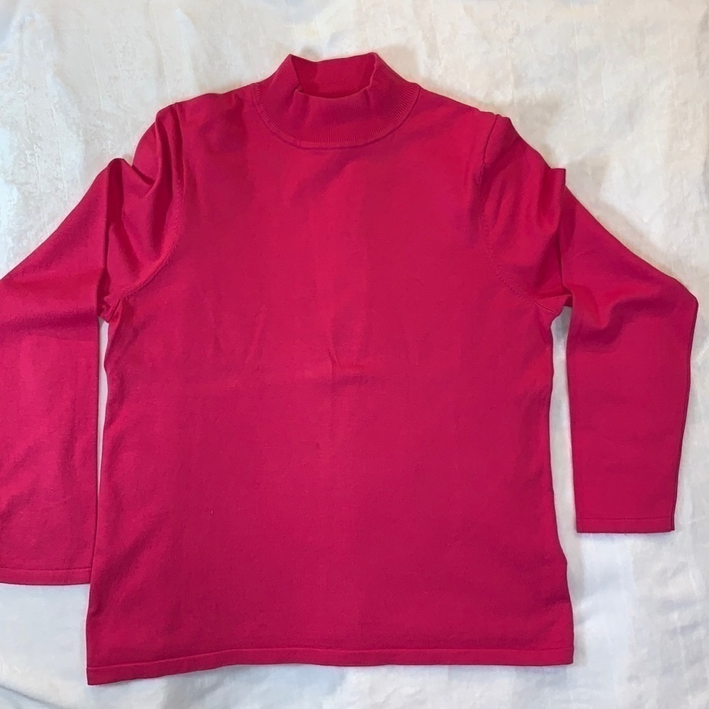 Pendleton Silk Blend, Ribbed Mock Turtleneck Pink Petite Large